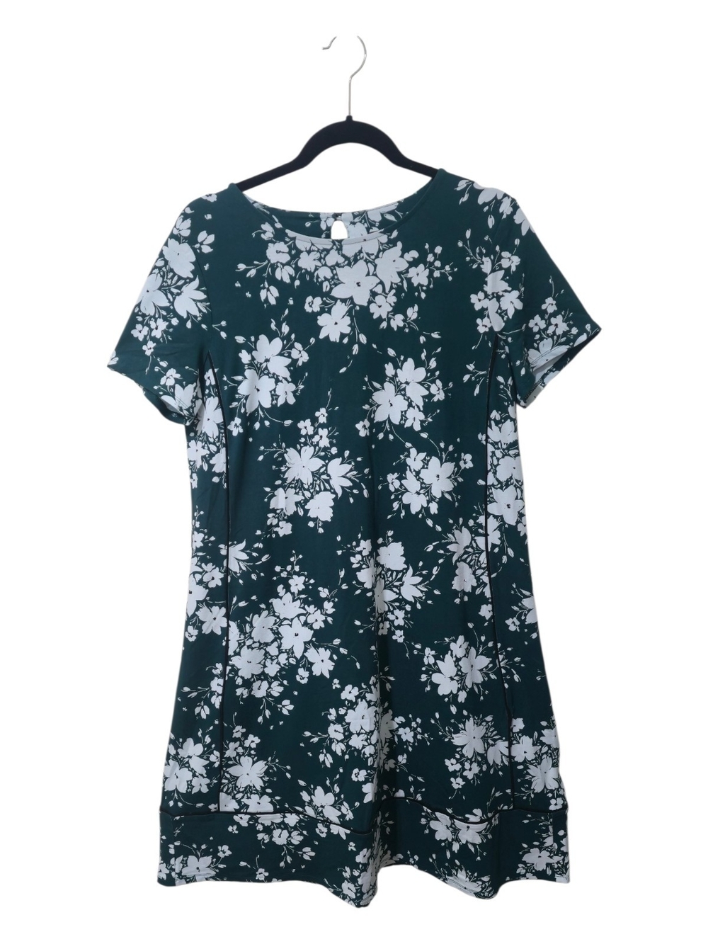 J. Jill Wearever Emerald Green Floral T-Shirt Dress Soft Travel Summer Cottage L